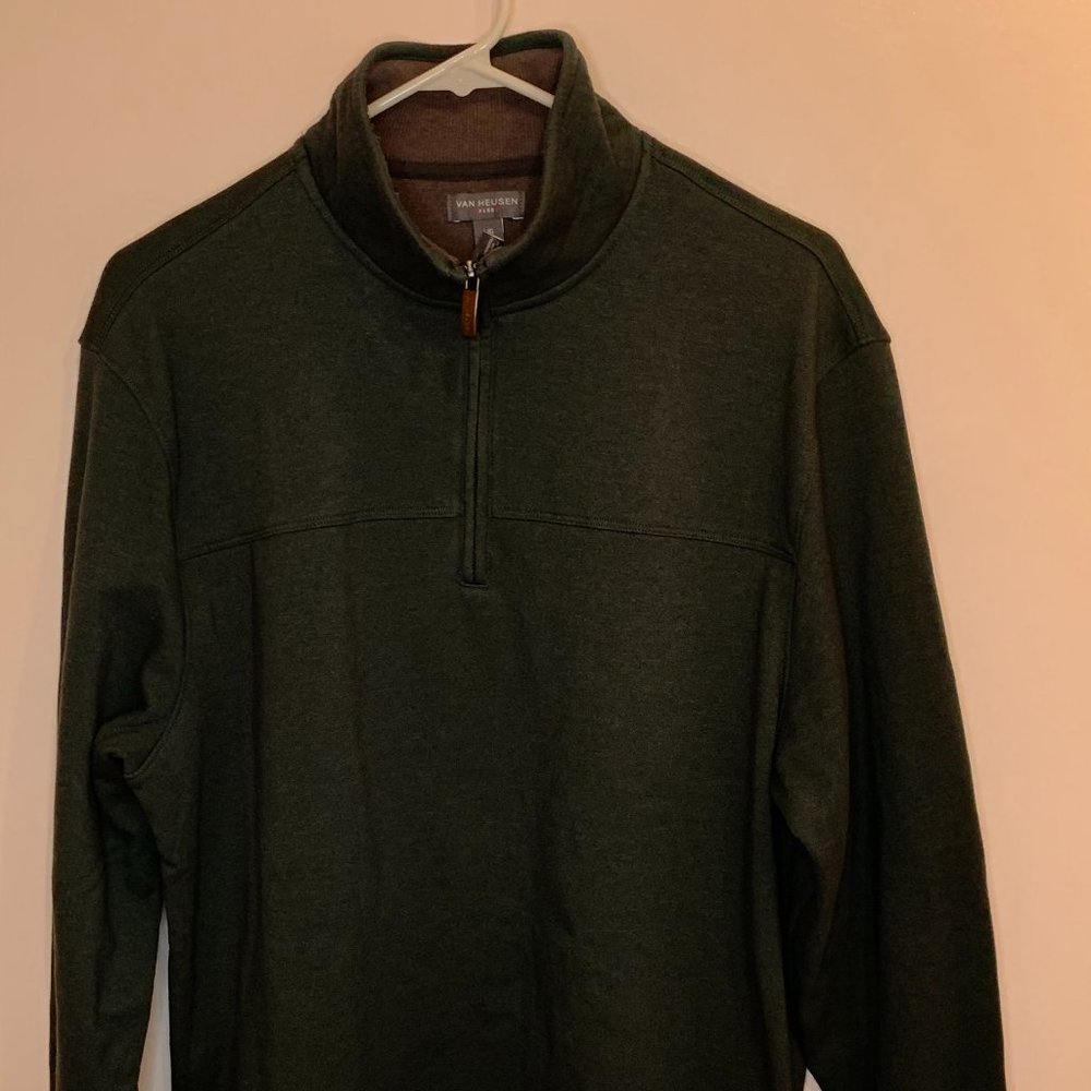 Van Heusen Flex Dark Green 3/4 Zip pull over  Material Size: L